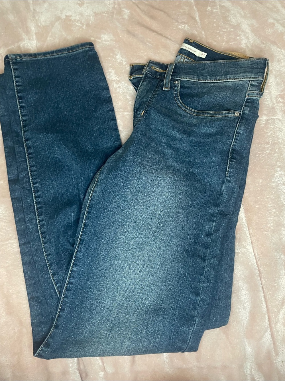 Levi's Women’s Shaping Straight Leg Jeans - Dark Blue Denim - Picture 5 of 5